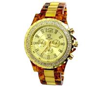 MONTRE FEMME OR DORE MARRON ÉCAILLE NOIR TENDANCE BIJOUX STRASS QUARTZ ICE MODE