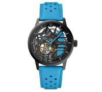 Montre Femme PADDOCK Noir Cadran Noir Bracelet Cuir Bleu 20 MM