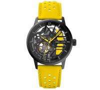 Montre Femme PADDOCK Noir Cadran Noir Bracelet Cuir Jaune 20 MM