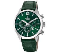 Festina Montre Homme F20542/7 Timeless Chronograph – Cuir vert, Quartz, Calendrier, 43 mm, 5 ATM