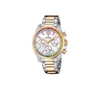 Festina Montre Femme Analogique Acier Inoxydable 316L Argenté - Quartz Chronographe - Verre minéral Haute résistance - Étanche 10 ATM F20608/2 - Boyfriend Collection