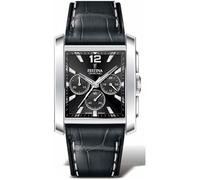 Festina Montre Homme Analogique avec Bracelet en Cuir Noir - Mouvement Quartz - Chronographe - Verre Minéral Haute Résistance - Étanche 5 ATM - Élégante F20636/4 on The Square