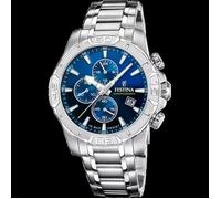 Festina Montre Homme Analogique en Acier Inoxydable 316L Argenté - Mouvement Quartz - Chronographe - Calendrier - Verre Minéral Résistant - Étanche 10 ATM F20704/4 Timeless Chronograph