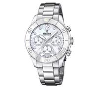 Festina Montre Femme Analogique Acier Inoxydable 316L Argenté - Quartz Chronographe - Verre minéral Haute résistance - Étanche 10 ATM F20603/1 - Boyfriend Collection