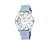 Festina Montre pour femme F16492/7 Outlet Boîtier en acier inoxydable 316l argenté Bracelet en cuir bleu, argent métallique, Bracelet