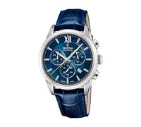 Montre FESTINA pour Homme F20041/2 Chrono Swiss Made Boîtier en Acier Inoxydable Gris Bracelet en Cuir Bleu