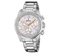 Festina Montre Femme Analogique Acier Inoxydable 316L Argenté - Quartz Chronographe - Verre minéral Haute résistance - Étanche 10 ATM F20606/1 - Boyfriend Collection
