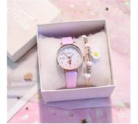 Montre Fille à Quartz Analogique Pente Violet Mignon Chat Dessin Animé Montre Enfant Pedagogique