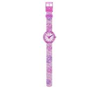 Montre - FLIK FLAK - DISCO TIME - Boîtier transparent 31,85 mm - Bracelet textile rose - Quartz Swiss Made
