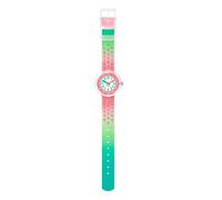 Montre - FLIK FLAK - Sparkly Melon FPNP179 - Rose et vert - Bracelet textile pailleté - Aiguilles pédagogiques