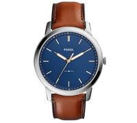 Fossil Montre analogique The Minimalist 3H – bleu foncé / marron / argent – Taille One Size
