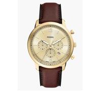 FOSSIL Montre Neutra pour Homme, Mouvement chronographe à Quartz avec Bracelet en Cuir, Marron et Or, 44 mm
