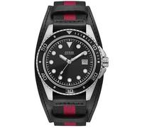 GUESS Crew Homme 44mm Bracelet Cuir Bicolore Quartz Cadran Noir Montre W1051G1