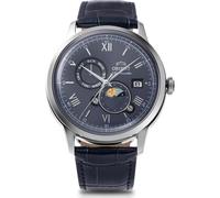 Montre habillée homme Orient Bambino cadran bleu soleil et lune bracelet cuir...