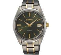 Montre habillée homme Seiko titane cadran vert bracelet bicolore à quartz SUR...