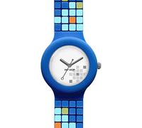 Montre Hip Hop Femme Mosaic Cadran Blanc Et Bracelet en Silicon Bleu, Mouvement Seulement Temps - 3H Quartz