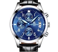Montre Homme 2026 bracelet cuir date etanche quartz bleu Montres Chronographe