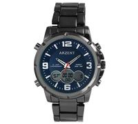 Montre homme - AKZENT - Akzent - Double affichage - Boîtier 48 mm - Bracelet acier inoxydable noir