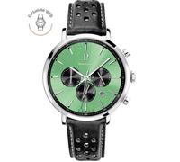Montre Homme BARON Argenté Cadran Vert Bracelet Cuir perforé Noir 20 MM