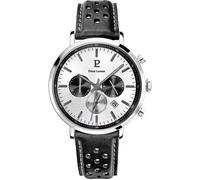 Montre Homme BARON Cadran Argenté Bracelet Cuir Perforé Noir