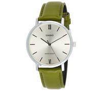 Montre Homme Casio MTP-VT01L-3B Minimaliste Cadran Argent Cuir Vert Analogique