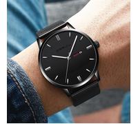 Montre homme de marque 2020 bracelet acier quartz etanche date noir , simple et classique