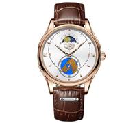 Montre homme de marque quartz terre affichage des phases de lune multifonction marron bracelet en cuir personnalisé élégant