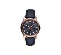 Emporio Armani Montre pour homme, mouvement à deux aiguilles avec date, boîtier en acier inoxydable or rose de 43 mm avec bracelet en cuir, AR11135