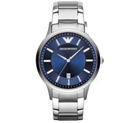Emporio Armani Montre pour homme, mouvement date à trois aiguilles, boîtier en acier inoxydable argenté de 43 mm avec bracelet en acier inoxydable, AR11180