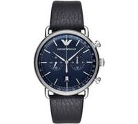 Emporio Armani Montre pour homme, mouvement chronographe, boîtier en acier inoxydable de 43 mm avec bracelet en cuir, AR11105