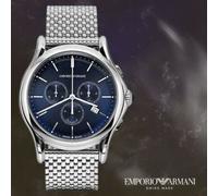 MONTRE HOMME EMPORIO ARMANI SWISS MADE avec CHRONO JOUR et DATE. BRACELET et CADRAN en ARGENT ARS4013