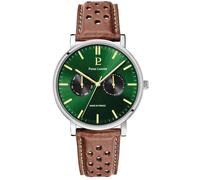 Montre Homme ESSENTIAL Argenté Cadran Vert Bracelet Cuir perforé Brun 20 MM
