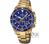Montre Homme Festina - F20364/2 - Chronographe - Quartz - Date - Cadran bleu - Bracelet et boite plaqué or