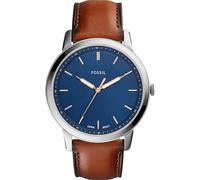 Fossil Montre analogique The Minimalist 3H – bleu foncé / marron / argent – Taille One Size