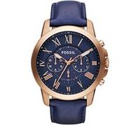 Fossil Montre pour hommes Grant, mouvement chronographe à quartz, boîtier en acier inoxydable or rose 44 mm avec bracelet en cuir véritable, FS4835