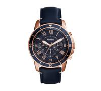 Fossil Montre pour Homme Grant, mouvement chronographe à quartz, boîtier en acier inoxydable de 44 mm avec bracelet en cuir, FS5237