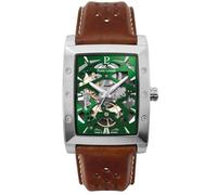 Montre Homme Hector Argenté Cadran Vert Bracelet Cuir Brun 26 Mm Vert