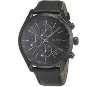 Montre Hugo Boss Grand Prix 1513474 Pour Homme Cadran Noir Bracelet Cuir Noir Noir