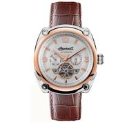Montre homme MICHIGAN I01103B. Fashion. Date. 50. Marron. Argent. Blanc. Rond. Automatique. Analogique. Cuir. Acier inoxydable. Bouc