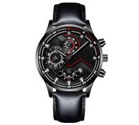 Montre homme mode affaires avec index et aiguilles lumineuses, affichage de la date, montre pseudo-quartz classique avec bracelet en cuir, A