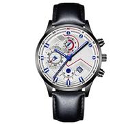 Montre homme mode affaires avec index et aiguilles lumineuses, affichage de la date, montre pseudo-quartz classique avec bracelet en cuir, E.