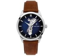 Montre Homme MONARCK Alsace Argenté Cadran Bleu Bracelet Cuir Brun 22 MM