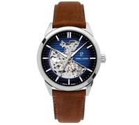 Montre Homme MONARCK Argenté Cadran Bleu Bracelet Cuir Brun 22 MM