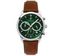 Montre Homme MONARCK Argenté Cadran Vert Bracelet Cuir Brun 22 MM