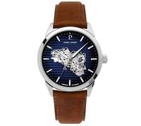 Montre Homme MONARCK Bretagne Argenté Cadran Bleu Bracelet Cuir Brun 22 MM