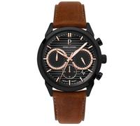 Montre Homme MONARCK Noir Cadran Gris Bracelet Cuir Brun 22 MM