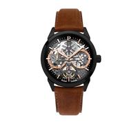 Pierre Lannier Montre Homme MONARCK Noir Cadran Noir Bracelet Cuir Brun 22 MM