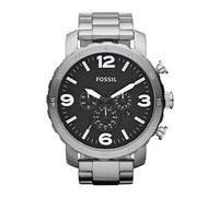 Fossil Montre homme Nate JR1353 Chronographe à quartz Boîtier 50 mm acier inoxydable Argent et Noir
