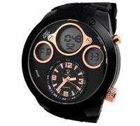 MONTRE HOMME NOIR DIGITALE + ANALOGIQUE NOIR CUIVRE XXL CHRONO DATE FUSEAUX LUXE