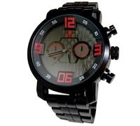 MONTRE HOMME NOIR ROUGE RED CARBONE ACIER RELIEF "" MISSION EVASION "" IDÉE CADEAU